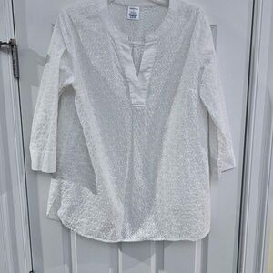 Ladies Size 12 Lands' End White Eyelet Tunic Top GUC